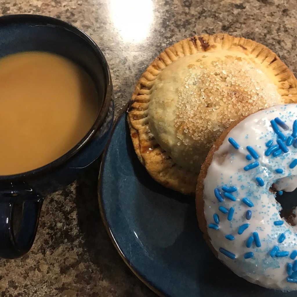 Coffee with Sara's Tipsy Pie and Donut
