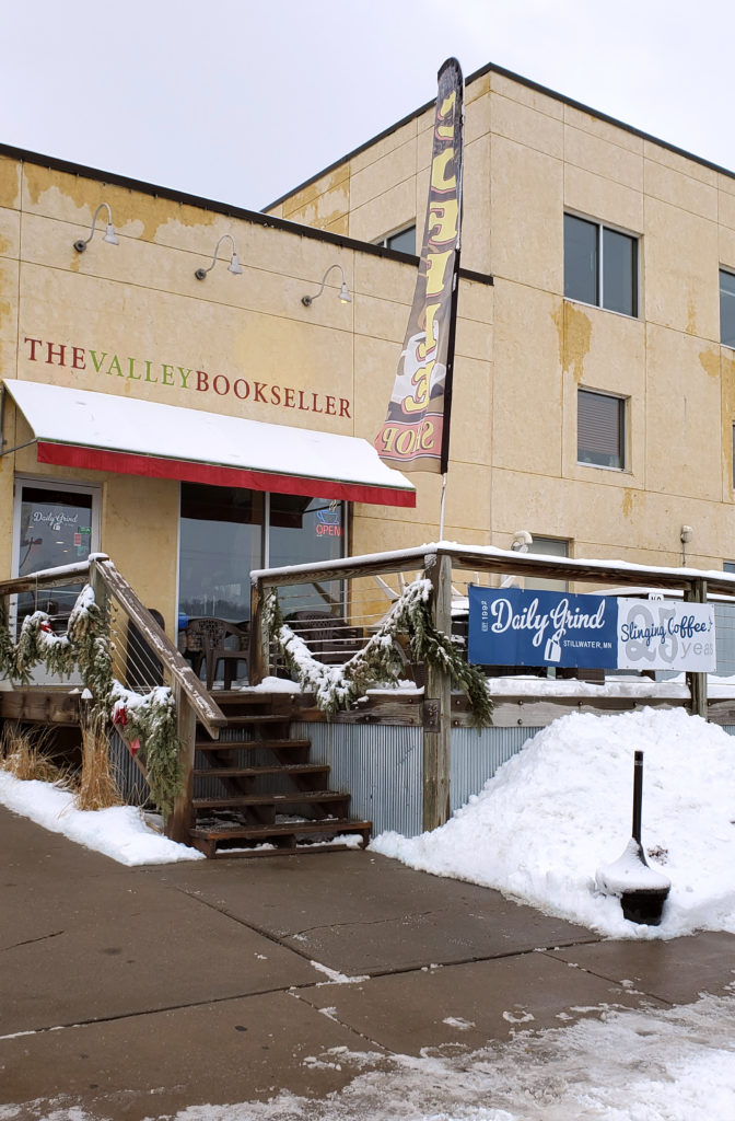 Winter exterior photo of the daily grind coffee shop in stillwater minnesota
