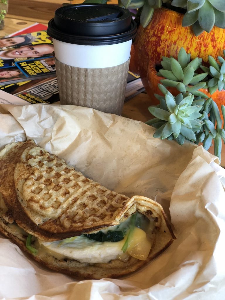 Nordic Waffle With Spinach, Egg & Gouda at Revival Coffee in Stillwater Minnesota